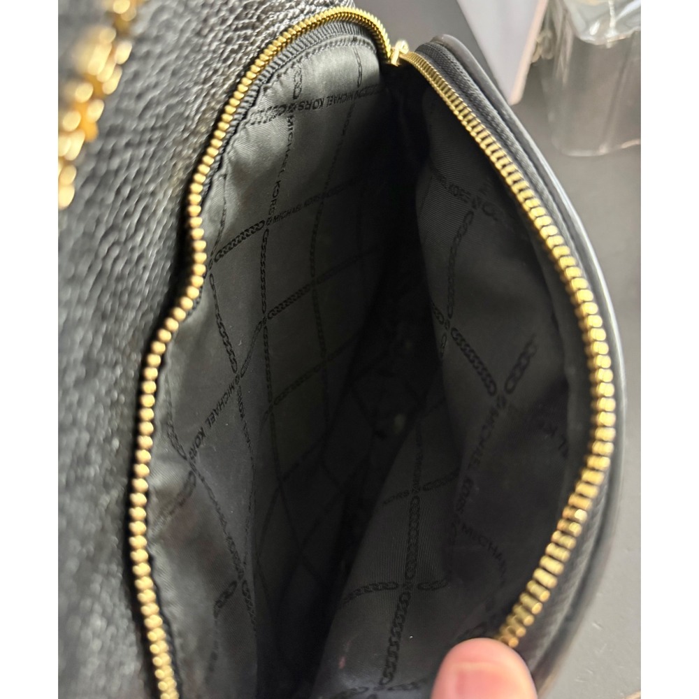 Michael Kors Abbey  Pebbled Leather Backpack Black Gold Collegiate Travel - Picture 10 of 11